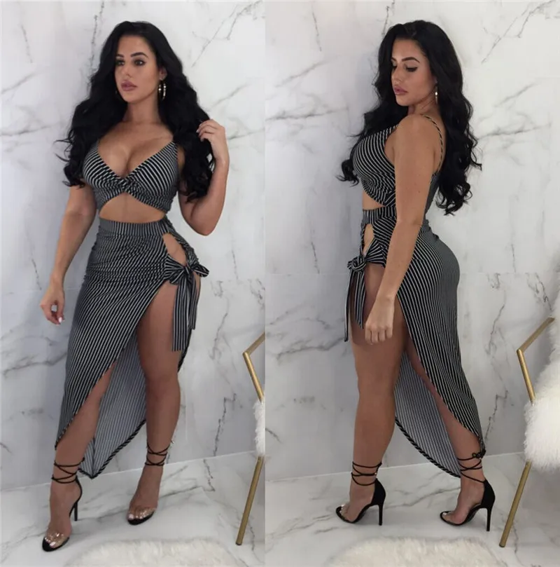 Striped Skirt Set Women Two Piece Set Summer Strap Crop Top and Long Skirt Bow Tie 2 Piece Dress Clubwear Sexy Party Dresses
Striped Skirt Set Women Two Piece Set Summer Strap Crop Top and Long Skirt Bow Tie 2 Piece Dress Clubwear Sexy Party Dresses