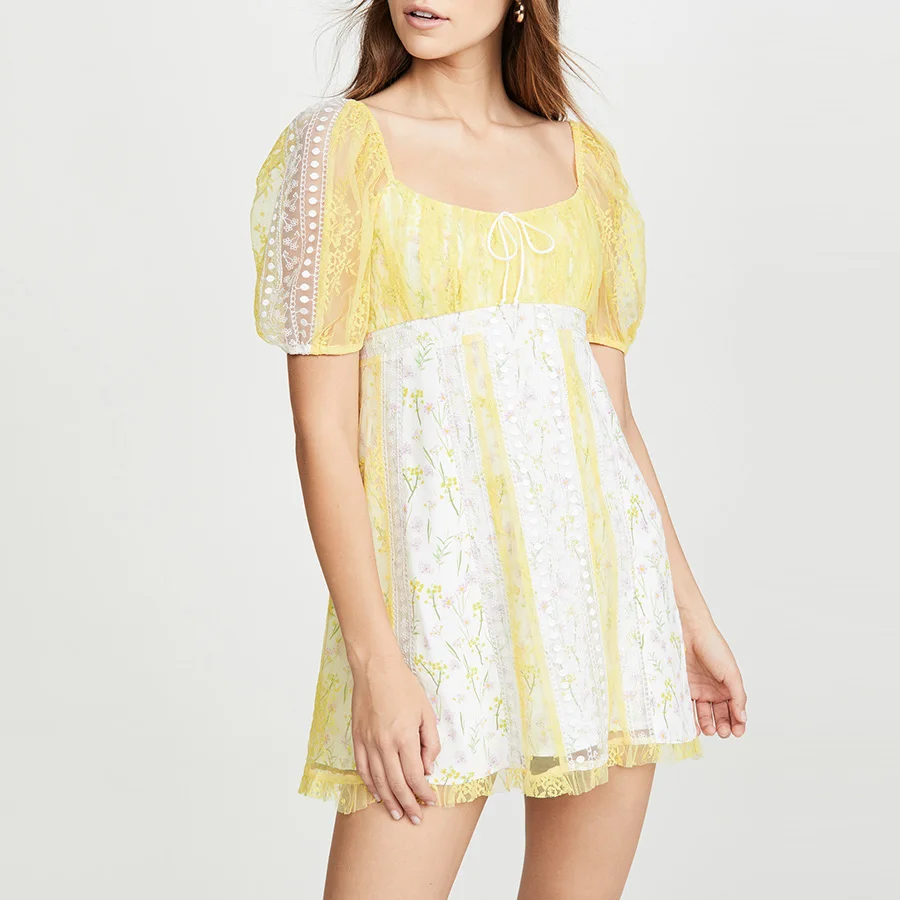 2019 Summer New Design Floral Women Dress Square Collar Mesh Perspective Sexy Dress Drawstring Lace Patchwork Mini Dress
2019 Summer New Design Floral Women Dress Square Collar Mesh Perspective Sexy Dress Drawstring Lace Patchwork Mini Dress