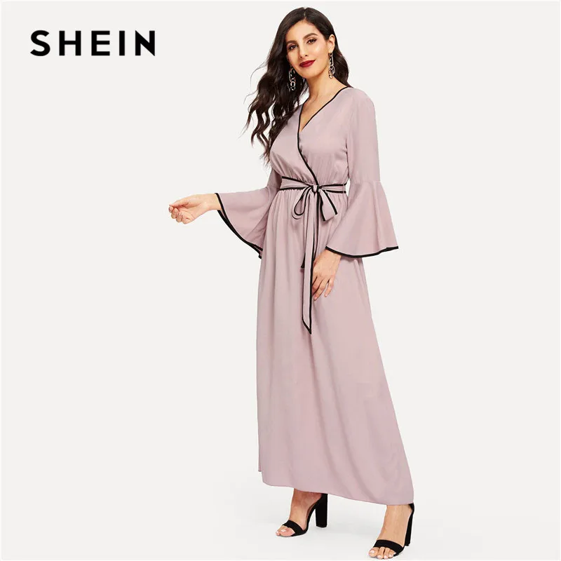 SHEIN Elegant V-neck Contrast Binding Flounce Sleeve Women Maxi Dress Solid A-Line 2019 Spring Ladies Belted Party Dresses
SHEIN Elegant V-neck Contrast Binding Flounce Sleeve Women Maxi Dress Solid A-Line 2019 Spring Ladies Belted Party Dresses