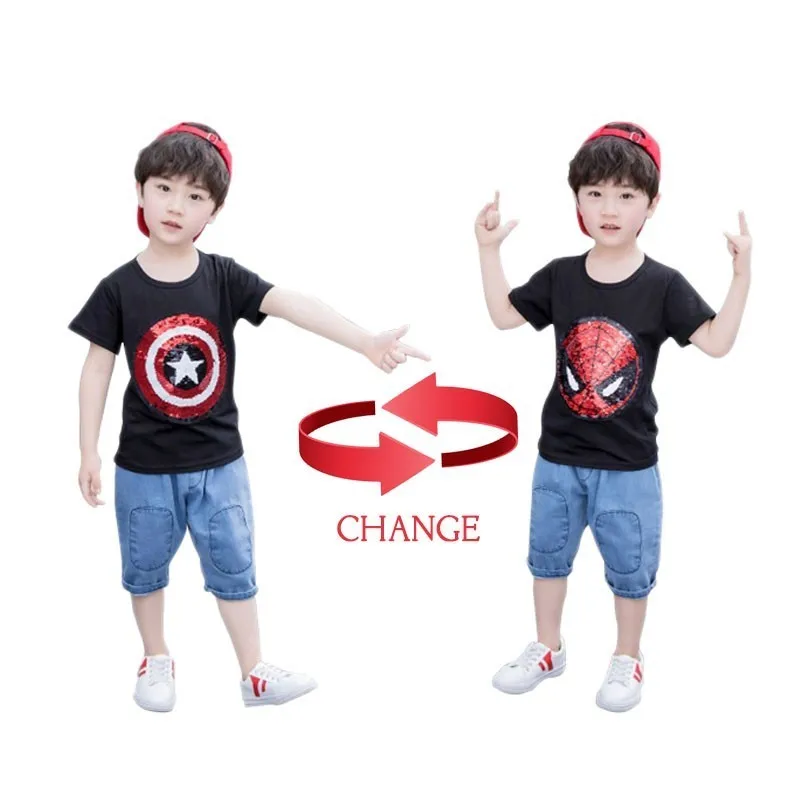 Pattern Change Kids Boys T Shirt Girls Tops Spiderman Turned Into Captain America Modis Tee T-shirt Camiseta Children Clothes
Pattern Change Kids Boys T Shirt Girls Tops Spiderman Turned Into Captain America Modis Tee T-shirt Camiseta Children Clothes