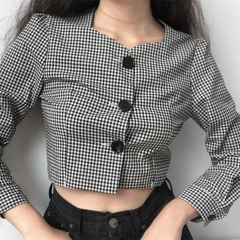 blouse Early spring small shirt retro small square collar buckle black and white small plaid long sleeve blouse
blouse Early spring small shirt retro small square collar buckle black and white small plaid long sleeve blouse