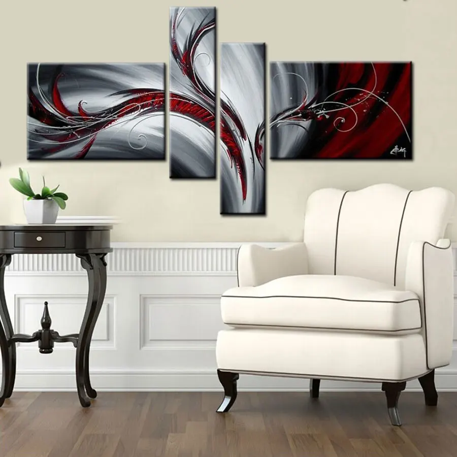 Modern Abstract cnavas oil painting hand painted Black White and Red Wall Art Home Decorative Picture 4 Panels Canvas Art
Modern Abstract cnavas oil painting hand painted Black White and Red Wall Art Home Decorative Picture 4 Panels Canvas Art