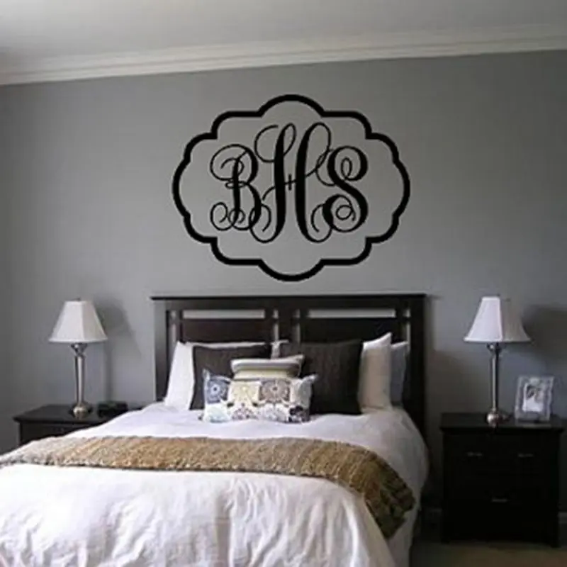 Image Large size Vine Monogram Decal Large Vinyl Wall Decal with Border Bedroom Housewares Home Decor , free shipping 56x76cm c2068