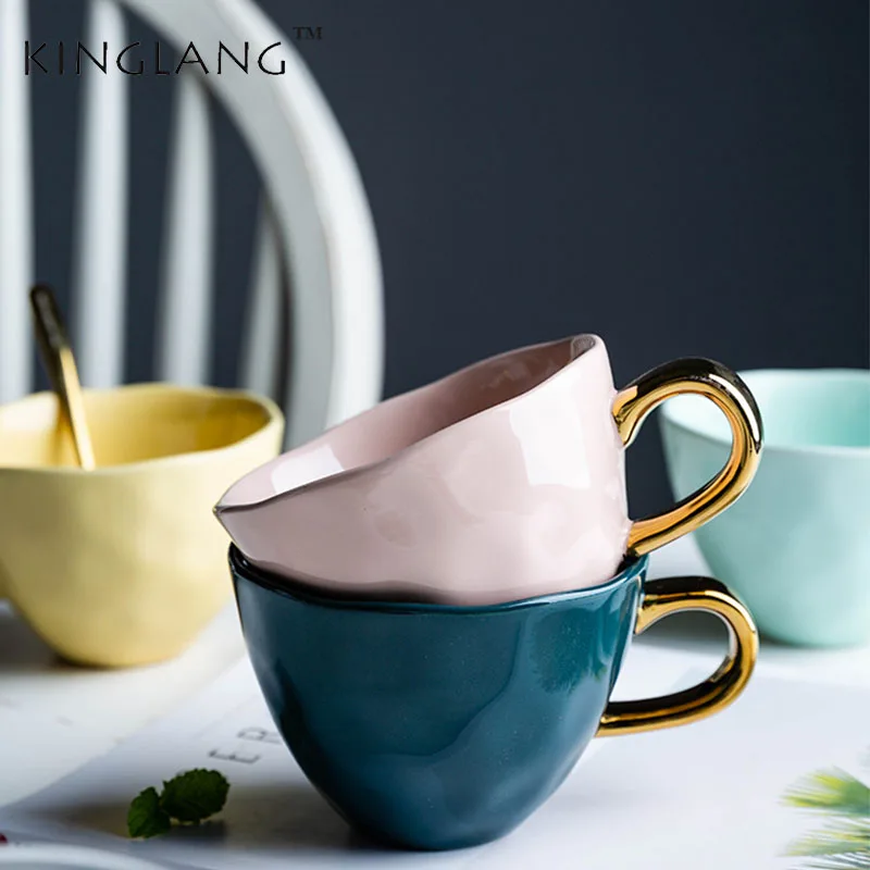 KINGLANG Simple ins Nordic gold-plated mug ceramic lovers cup gold handle coffee cup breakfast cup 5 colors
KINGLANG Simple ins Nordic gold-plated mug ceramic lovers cup gold handle coffee cup breakfast cup 5 colors