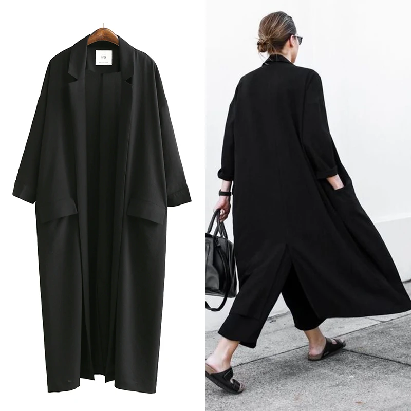 Women's windbreaker loose coats three quarter sleeve casual turn-down collar with pockets black thin coat jacket female outwear
Women's windbreaker loose coats three quarter sleeve casual turn-down collar with pockets black thin coat jacket female outwear