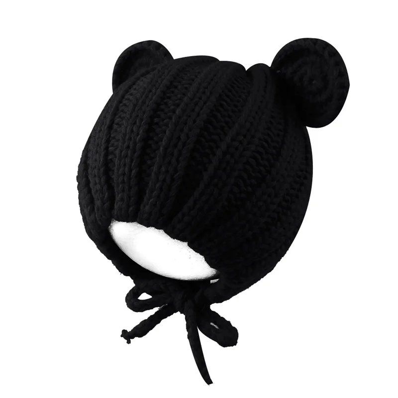 Korean Cute Baby Beanie Hat Knitted Fashion Girls Hat With Ears Lovely Lace Up Boys Hat Warm Autumn Toddler Hat Baby Accessories (12)