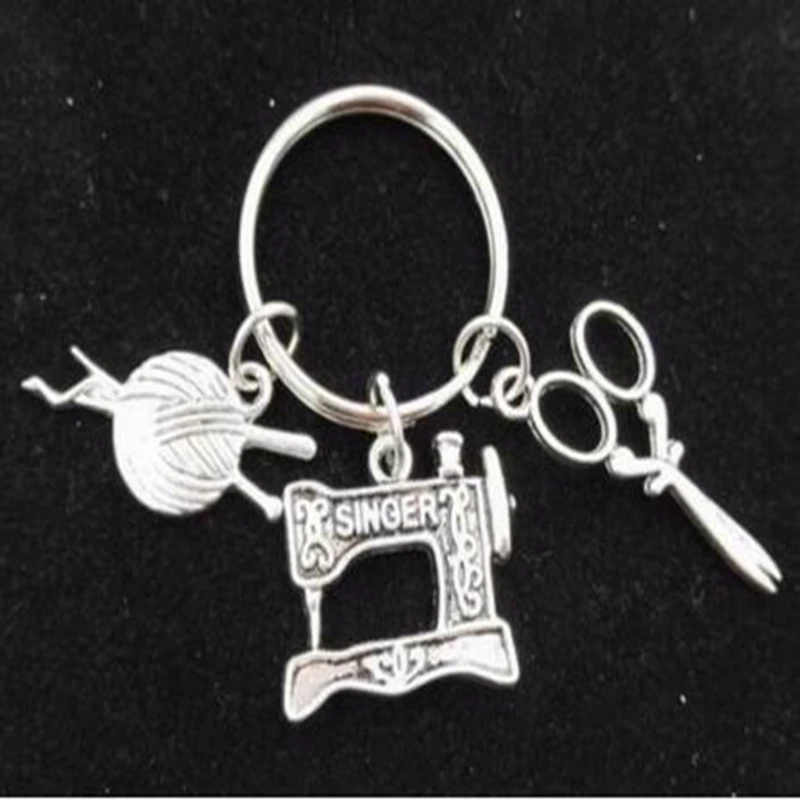 Ancient Silver Scissors Wool Ball Sewing Machine Keychains Alloy Three Pendant Keyring Friendship Best Friend Jewelry Handmade
Ancient Silver Scissors Wool Ball Sewing Machine Keychains Alloy Three Pendant Keyring Friendship Best Friend Jewelry Handmade