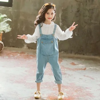 denim overalls +long sleeve white blouse fashion kids children girls clothing sets 2019
denim overalls +long sleeve white blouse fashion kids children girls clothing sets 2019