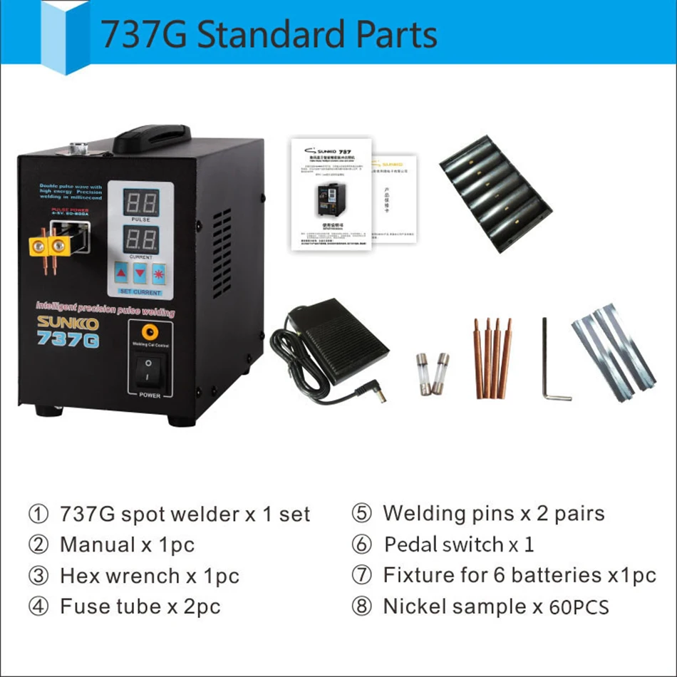 SUNKKO737G dual mode pedal double pulse double display battery collision welding machine nickel belt welding machine
SUNKKO737G dual mode pedal double pulse double display battery collision welding machine nickel belt welding machine