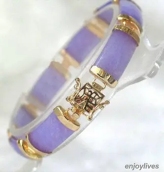

Purple Jade Fortune Luck Yellow Gold Plated Link Clasp Bracelet AAA style Fine jewe Noble 100% Natural jade 5.26