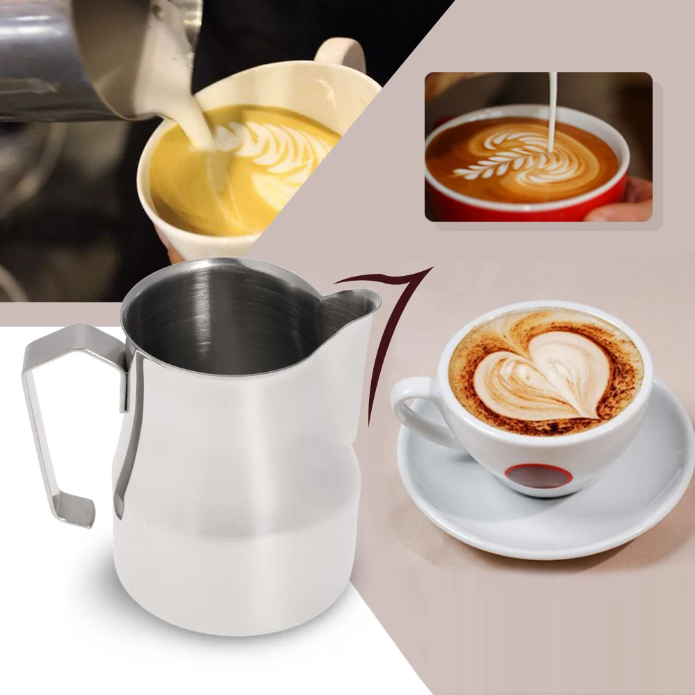 Image 350 550 750ml 304 Stainless Steel Milk Frother Pitcher Professional Coffee Decoration Italian Type Milk Foam Container Cup