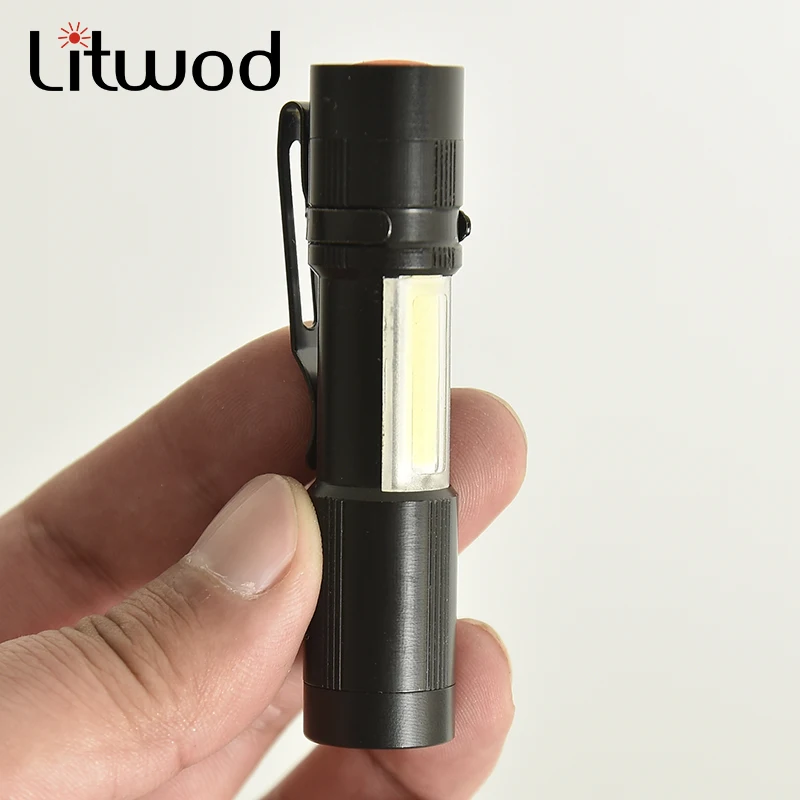 

Litwod Z90SY2 1510 LED MINI Flashlight XP-E Q5 COB Zoomable Waterproof Aluminum 4 Mode Torch use AAA Battery For Camping working