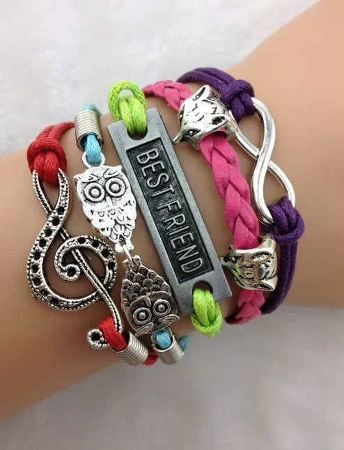 1pc Infinity, Fox, Best Friend, Owls and Treble Clef Charm Bracelet in Silver-Music Symbol-Rainbow Wax Cords1780 Min order 10$
1pc Infinity, Fox, Best Friend, Owls and Treble Clef Charm Bracelet in Silver-Music Symbol-Rainbow Wax Cords1780 Min order 10$