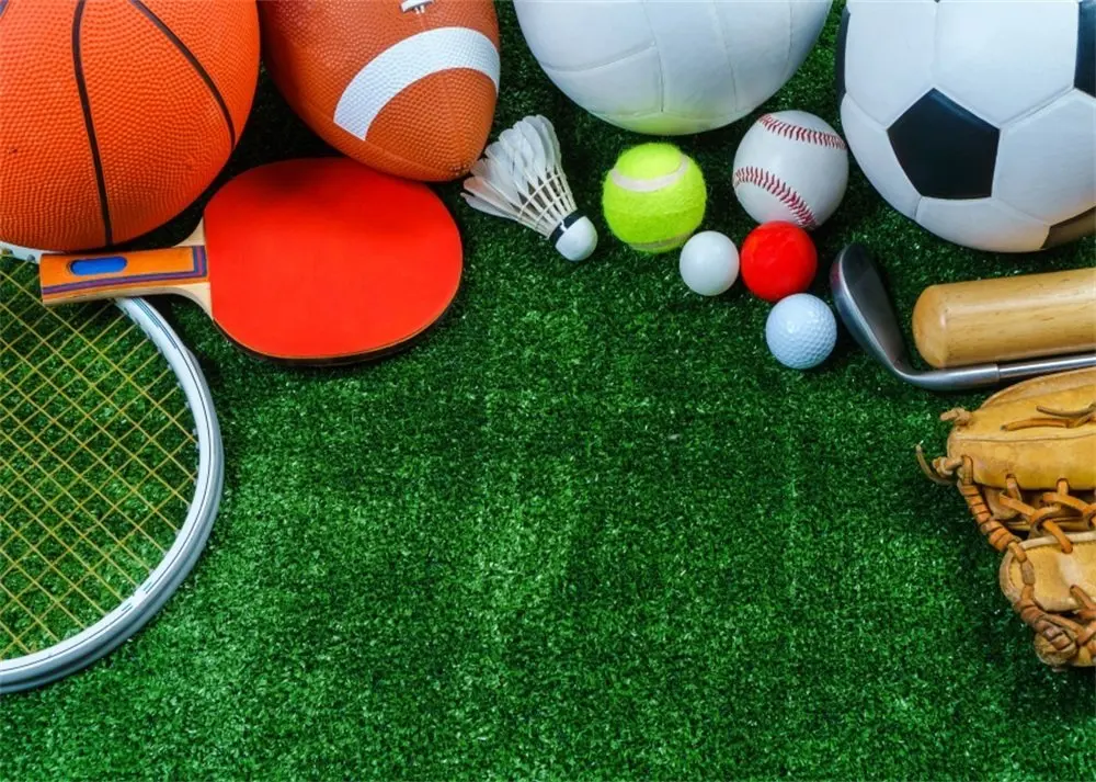 Sports Equipment Backdrop Basketball Football Baseball Soccer Badminton on Green Grassland Backdrops for Photography
Sports Equipment Backdrop Basketball Football Baseball Soccer Badminton on Green Grassland Backdrops for Photography