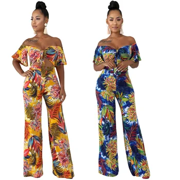 2019 new women summer beach leaf print bare shoulder tie cut loose jumpsuit party bohemian jumpsuit 2 color
2019 new women summer beach leaf print bare shoulder tie cut loose jumpsuit party bohemian jumpsuit 2 color