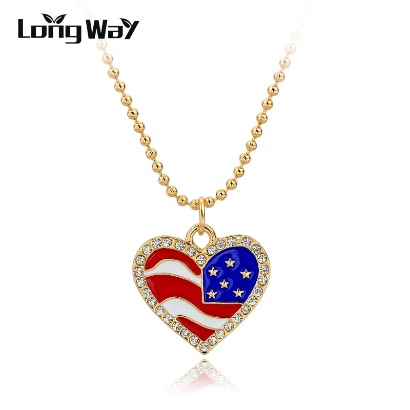 LongWay Zinc Alloy Nickle And Lead Free Gold Color Crystal Heart American Flag Beads Chain Long Necklace Sne150877103
LongWay Zinc Alloy Nickle And Lead Free Gold Color Crystal Heart American Flag Beads Chain Long Necklace Sne150877103