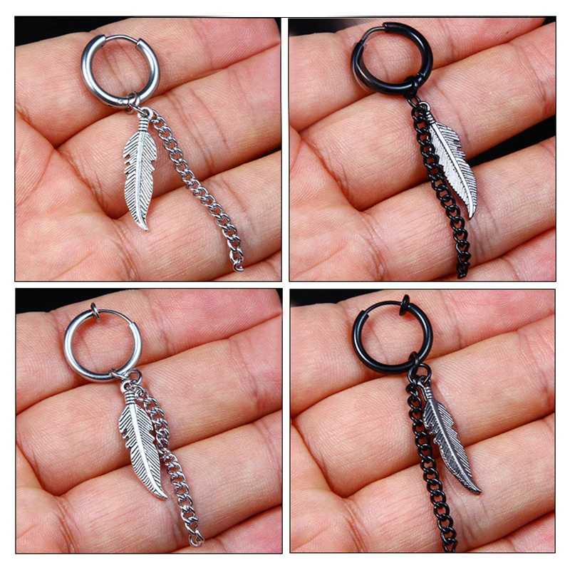 Stylish Stainless Steel Tassel Earrings Men Feather Pendant Earring Chain Long Dangle Metal Earrings Jewelry Accessory
Stylish Stainless Steel Tassel Earrings Men Feather Pendant Earring Chain Long Dangle Metal Earrings Jewelry Accessory