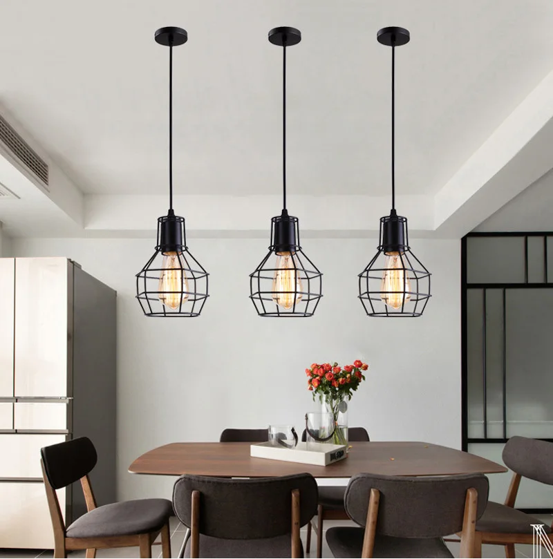 Vintage Black Metal Pendant Light Industrial Hanging Loft Pendant Lamp Retro Suspension Indoor Pendant Lights Bar Restaurant Dining Room (11)