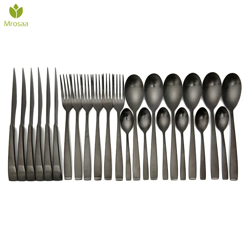 Mrosaa Top Black 24 Pcs/Set Stainless Steel Steak Knifes Dinner Forks Tea Spoons Flatware Set High-end Dinnerware Set Gift
Mrosaa Top Black 24 Pcs/Set Stainless Steel Steak Knifes Dinner Forks Tea Spoons Flatware Set High-end Dinnerware Set Gift