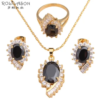 Delicate Black Crystal Inlay Cool Fashion Jewelry Set gold Tone Necklace Earrings Ring sz #6#7#8#9#10 for women JS569
Delicate Black Crystal Inlay Cool Fashion Jewelry Set gold Tone Necklace Earrings Ring sz #6#7#8#9#10 for women JS569