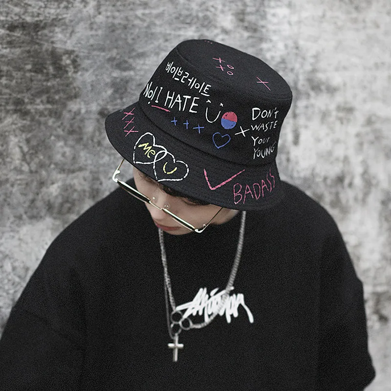 women man hip hop harajuku bucket hats graffiti for men 2019 fashion canvas fisherman hat outdoor fishing hat chinese cap black
women man hip hop harajuku bucket hats graffiti for men 2019 fashion canvas fisherman hat outdoor fishing hat chinese cap black