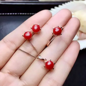 MeiBaPJ Natural Red Coral Gemstone Jewelry Set Real 925 Silver Ring Necklace Earrings 3 Pieces Suits Wedding Jewelry for Women 
MeiBaPJ Natural Red Coral Gemstone Jewelry Set Real 925 Silver Ring Necklace Earrings 3 Pieces Suits Wedding Jewelry for Women