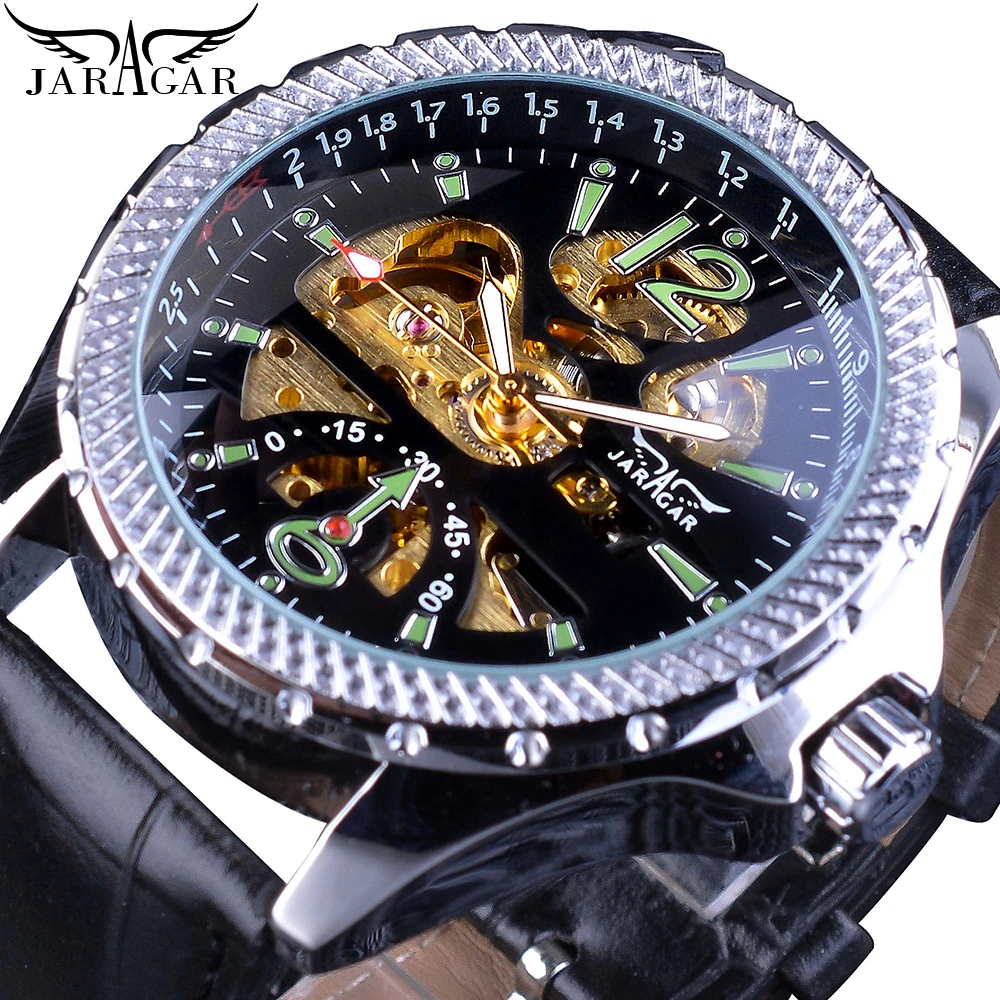 JARAGAR Men's Green Number Analog Mechanical Watches Automatic Black Leather Strap Self-Wind Mechanical Sports Relogio Masculino 
JARAGAR Men's Green Number Analog Mechanical Watches Automatic Black Leather Strap Self-Wind Mechanical Sports Relogio Masculino