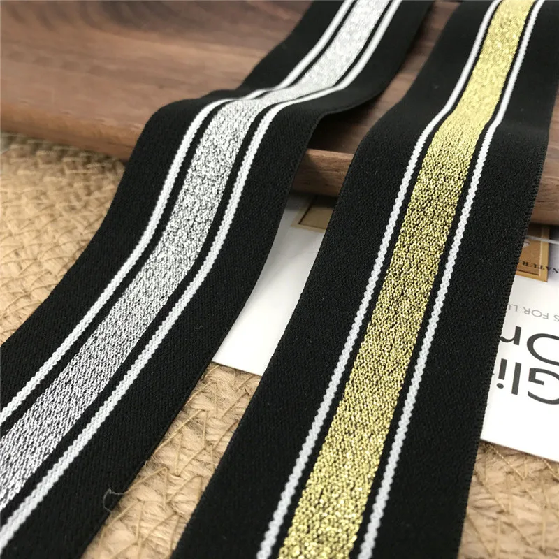 New Gold Silver Stripe Elastic Bands Elastic Ribbon Clothing Bags Trousers Elastic Webbing Straps DIY Sewing Accessories 40mm
New Gold Silver Stripe Elastic Bands Elastic Ribbon Clothing Bags Trousers Elastic Webbing Straps DIY Sewing Accessories 40mm