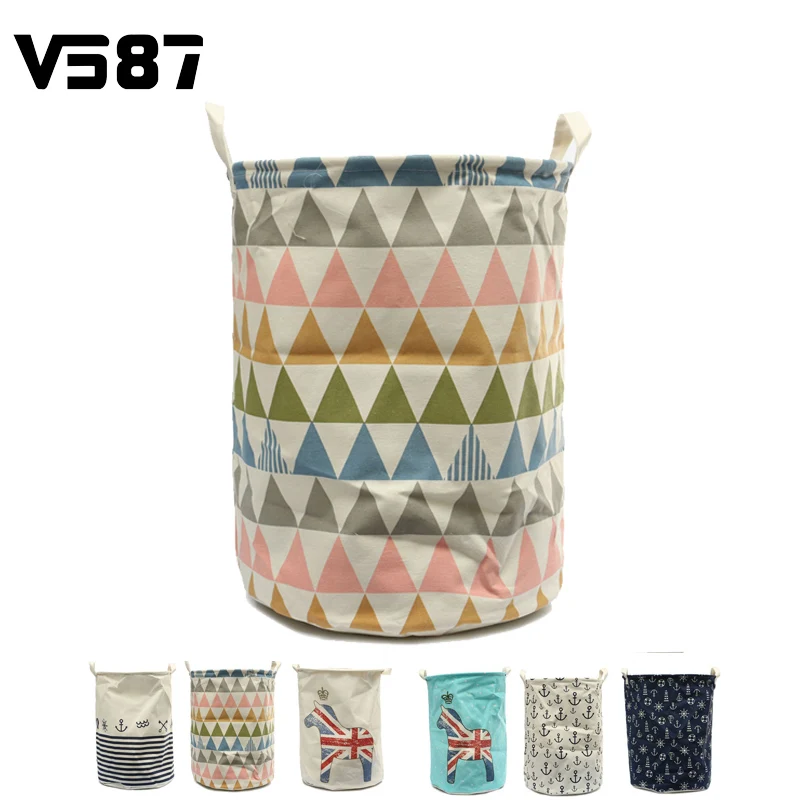 Folding Laundry Hamper Bag w/ Cartoon Anchors Trojans Stripe & Drawstring Waterproof