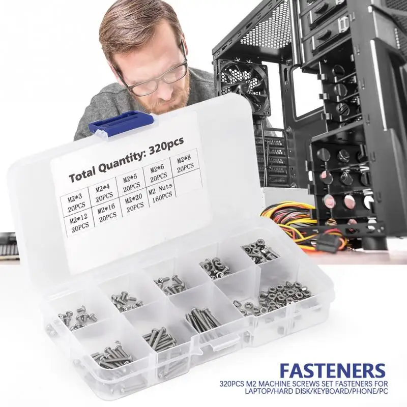 320Pcs/Set M2 Machine Screws Set Stainless Steel Screws & Bolts Fasteners for Laptop/Phone/PC Repair Tools Kit
320Pcs/Set M2 Machine Screws Set Stainless Steel Screws & Bolts Fasteners for Laptop/Phone/PC Repair Tools Kit