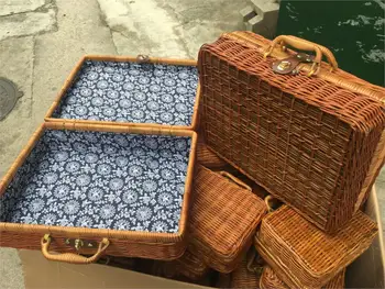 Rattan box Vintage suitcase rattan props shot Blue flower straw woven storage box
Rattan box Vintage suitcase rattan props shot Blue flower straw woven storage box