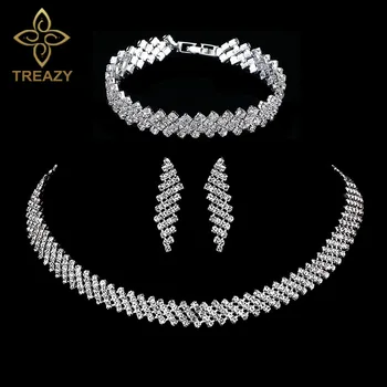 TREAZY Luxury Crystal Bridal Jewelry Sets Silver Color Rhinestone Choker Necklace Earrings Bracelet Women Wedding Jewelry Set
TREAZY Luxury Crystal Bridal Jewelry Sets Silver Color Rhinestone Choker Necklace Earrings Bracelet Women Wedding Jewelry Set
