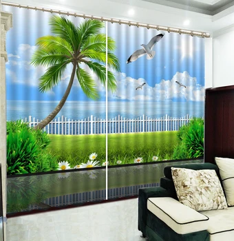 3D Curtain Beautiful Little Juniper Seagull 3D Seascape Curtains Beautiful And Durable Blackout Curtains
