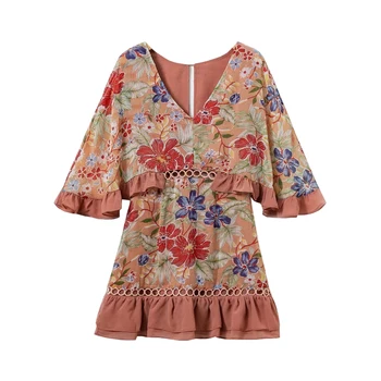 Empire Women V-neck Floral Printed Ruffles Mini A-line Dress Half Flare Sleeve Vintage Waist Hollow Out Design Women Sexy Dress
Empire Women V-neck Floral Printed Ruffles Mini A-line Dress Half Flare Sleeve Vintage Waist Hollow Out Design Women Sexy Dress