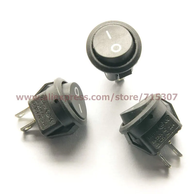 PHISCALE 10 шт./лот 2 Pin 3A 250V 6A 125V черный круглый кнопочный клавишный переключатель KCD1 204