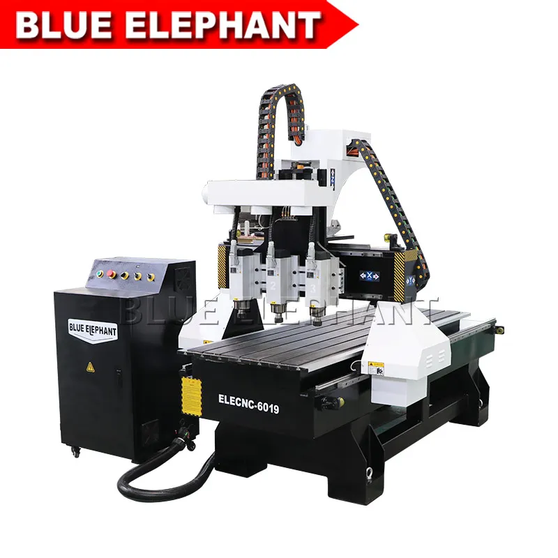 New Design three spindle woodworking cnc router blue elephant 6019 with 3.5kw HQD air cooling spindle
New Design three spindle woodworking cnc router blue elephant 6019 with 3.5kw HQD air cooling spindle