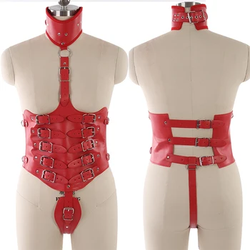 Women's Red Leather Sexy Passion Set Bound Lingerie Punk Gothic Top Midnight Bar Dance Carnival Costume 
Women's Red Leather Sexy Passion Set Bound Lingerie Punk Gothic Top Midnight Bar Dance Carnival Costume