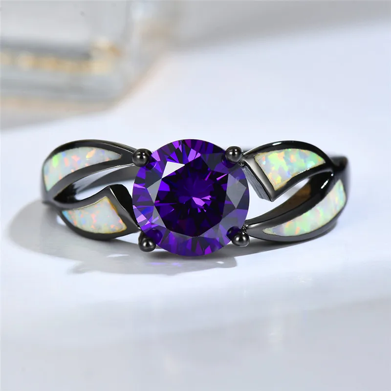 Boho Female White Fire Opal Stone Ring Fashion Black Gold Wedding Rings Promise Rainbow Red Purple Engagement For Women | Украшения и