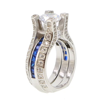 

925 sterling silver blue white cubic zirconia cz Accent stone Women wedding engagement luxury silver promise ring set
