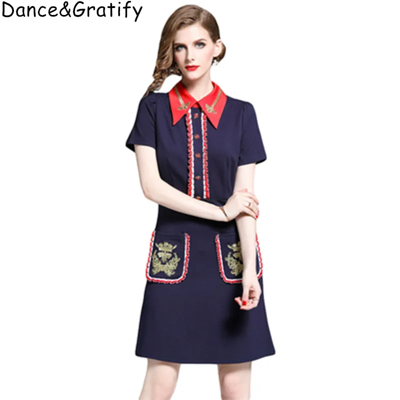 Milan Runway Designer High Quality 2019 Summer New Women'S Fashion Party Work Vintage Elegant Chic Embroidery Pocket Dress
Milan Runway Designer High Quality 2019 Summer New Women'S Fashion Party Work Vintage Elegant Chic Embroidery Pocket Dress