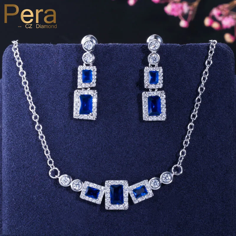 Pera Fashion Women Big Blue Square Shape Long Dangle Cubic Zirconia Drop Necklace and Earring Set for Engagement Party Gift J093
Pera Fashion Women Big Blue Square Shape Long Dangle Cubic Zirconia Drop Necklace and Earring Set for Engagement Party Gift J093