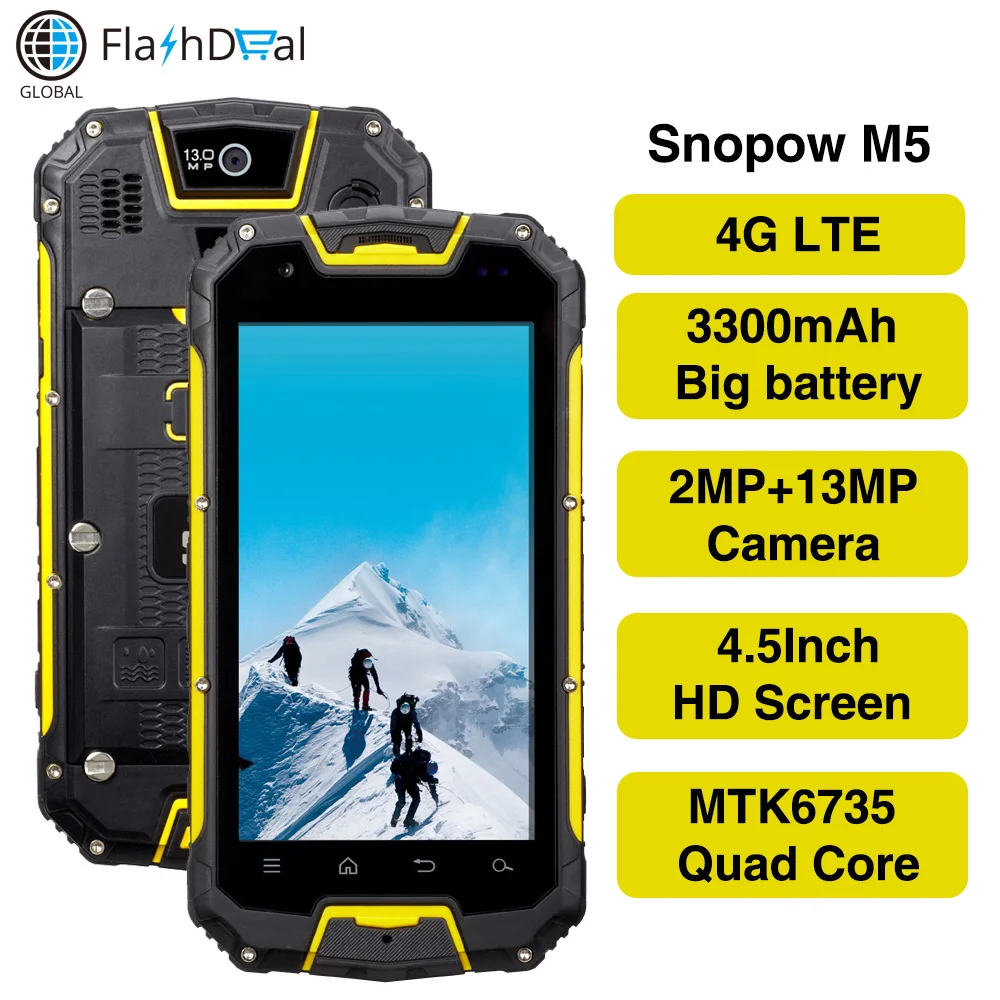 Snopow M5 MTK6735 Quad Core Android 5.1 Smartphone 2GB 16GB 4.5'' NFC OTG 13MP IP68 Waterproof 4G LTE Mobile Phone
Snopow M5 MTK6735 Quad Core Android 5.1 Smartphone 2GB 16GB 4.5'' NFC OTG 13MP IP68 Waterproof 4G LTE Mobile Phone