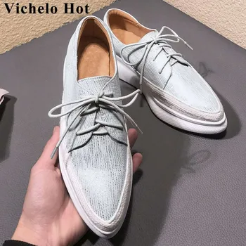 Vichelo Hot soft sheep leather lace up pointed toe lace up loafers med bottom flat platform Spring Autumn vulcanized shoes L7f1
Vichelo Hot soft sheep leather lace up pointed toe lace up loafers med bottom flat platform Spring Autumn vulcanized shoes L7f1