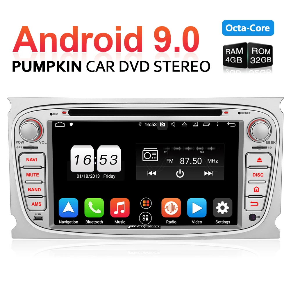 Clearance Pumpkin2 Din 7"Android 9.0 Car DVD Player GPS Navigation Qcta-Core 4G RAM Car Stereo For Ford Focus/Mondeo Wifi 4G OBD2 Headunit 0