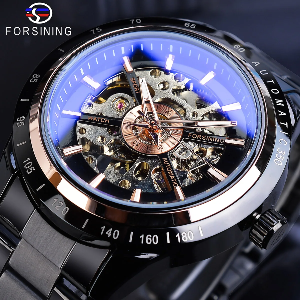 Мужские автоматические часы Forsining модные Механические Прозрачные с черным