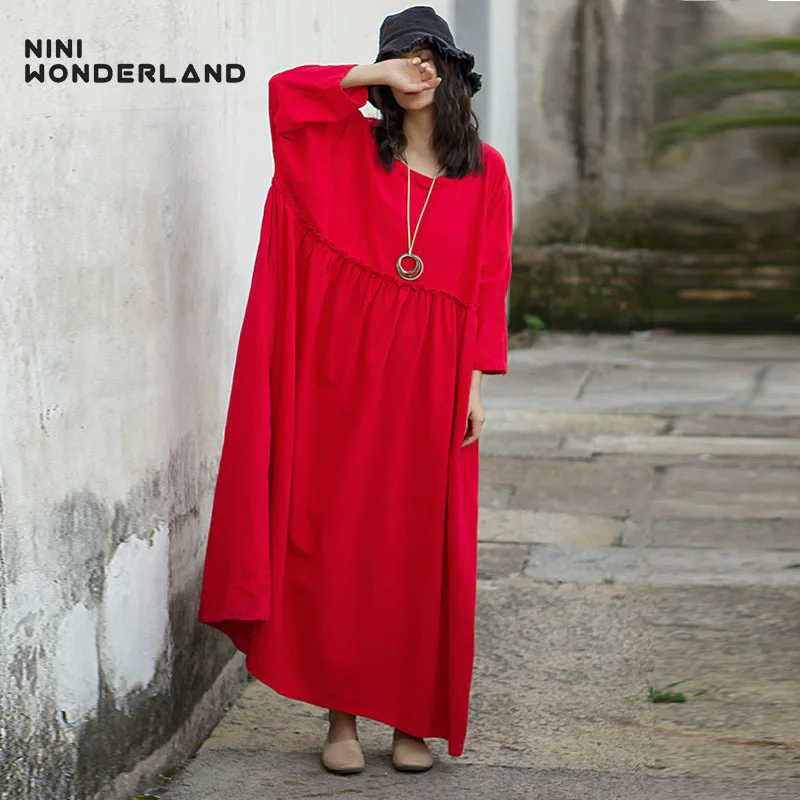 NINI WONDERLAND Plus Size Cotton Dress Autumn Square Collar Solid Long Dress Female Loose Long Robe Large Size Dresses Clothes
NINI WONDERLAND Plus Size Cotton Dress Autumn Square Collar Solid Long Dress Female Loose Long Robe Large Size Dresses Clothes