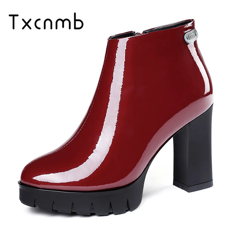 TXCNMB 2019 New High Heels Ankle Boots Women Winter Shoes Woman platform boots Fashion Short Boots for Women Round Toe Party