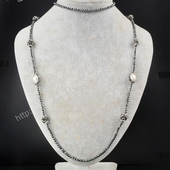 BOROSA Natural shell pearl pave rhinestone Cylinder Necklaces 38" natural hematite beads necklace Gems jewelry for women JAB402
BOROSA Natural shell pearl pave rhinestone Cylinder Necklaces 38" natural hematite beads necklace Gems jewelry for women JAB402