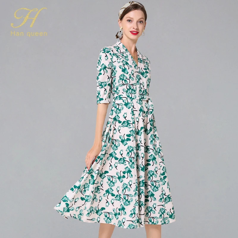 H Han Queen Women Dresses Summer New Vintage Vocation Style Chiffon Long Dress Fashion Slim A-line Sexy V-neck OL Print Vestidos
H Han Queen Women Dresses Summer New Vintage Vocation Style Chiffon Long Dress Fashion Slim A-line Sexy V-neck OL Print Vestidos