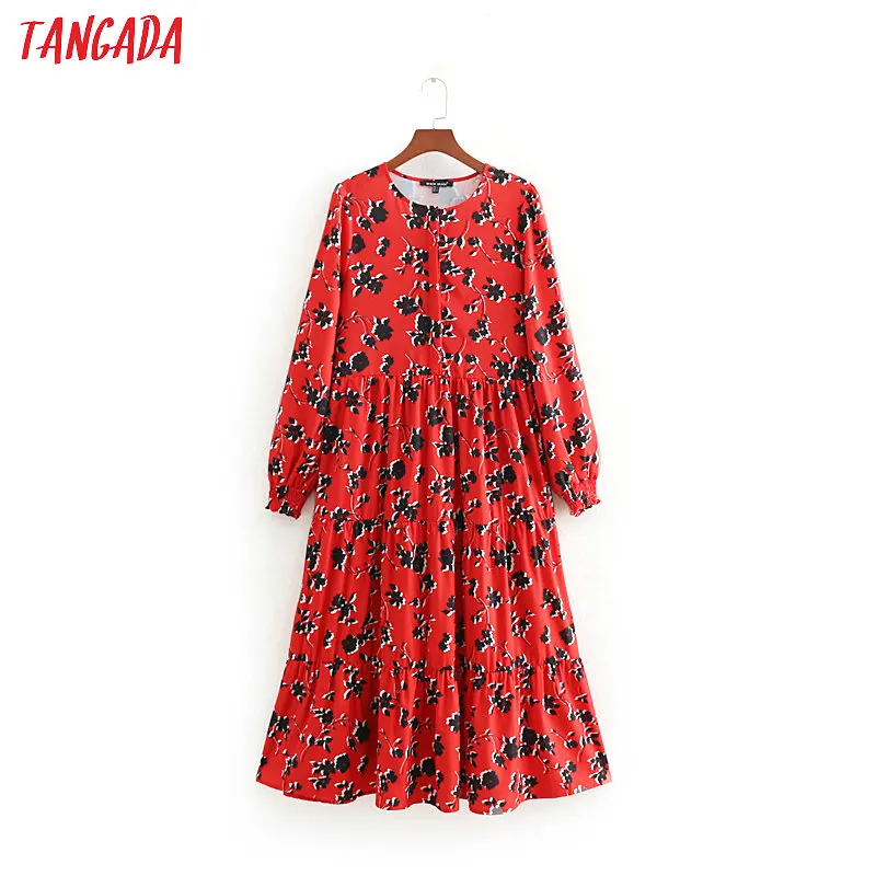 Tangada women red dress flower print pleated 2019 lantern sleeve o neck female cozy mid calf length dresses vestidos CC429
Tangada women red dress flower print pleated 2019 lantern sleeve o neck female cozy mid calf length dresses vestidos CC429